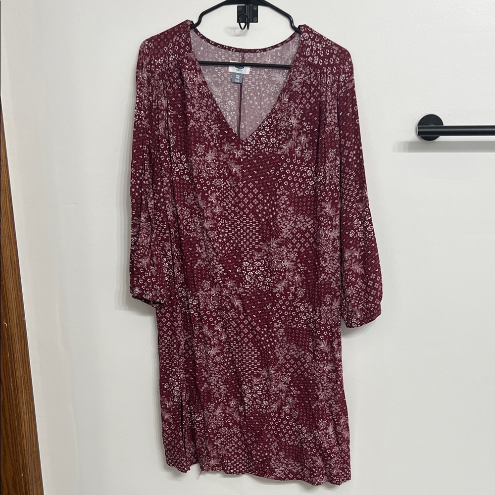 Old Navy Burgundy Floral Long Sleeve Dress